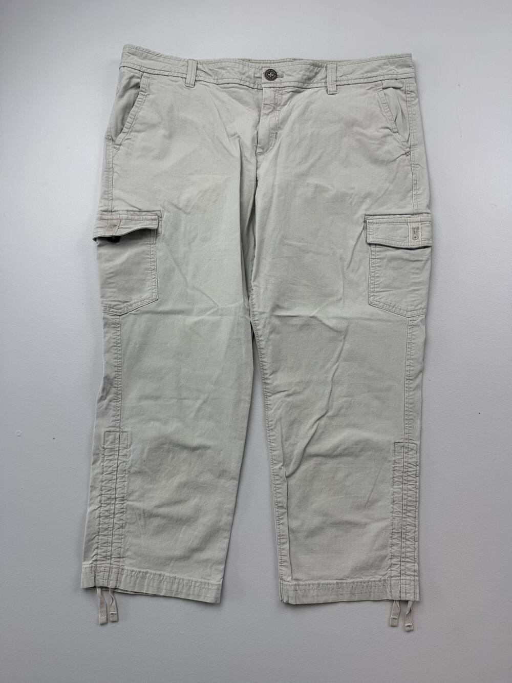 Eddie Bauer Pants Womens 14 Beige Cargo Capri Twill Drawstring Outdoor Travel